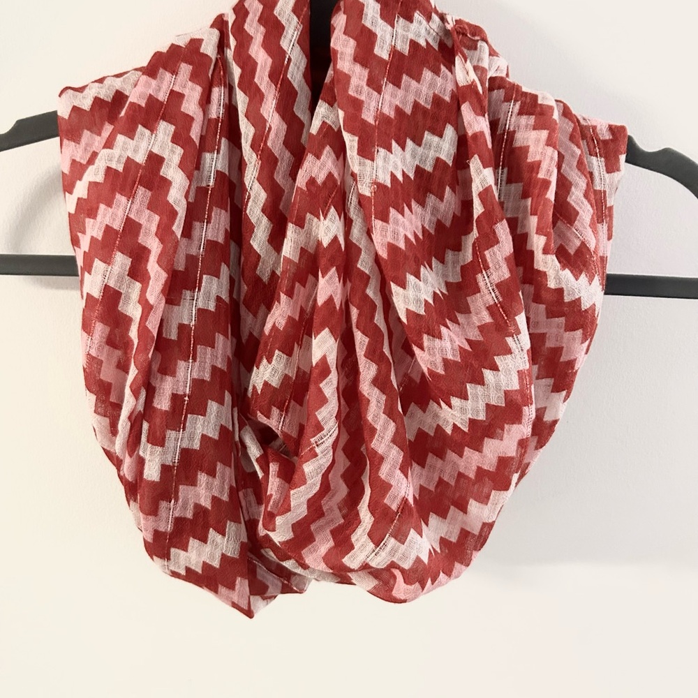 Red, Pink and White Chevron Infinity Scarf